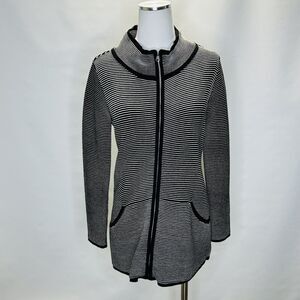 Soft Surroundings XS Black Full Zip Jacket Ribbed Knit Striped Cardigan Sweater